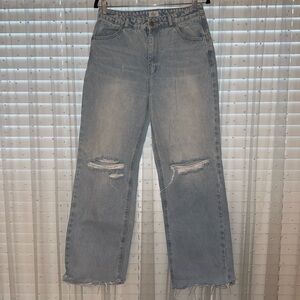 Oh Polly Light Blue Distressed Straight Leg Jeans